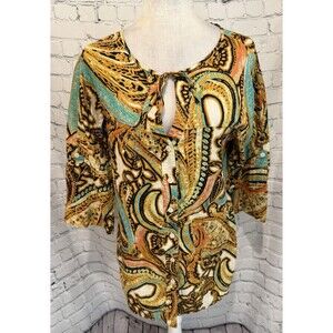 Dana Buchman Button Down Multi Color Cotton  Blouse Boho Size Medium
